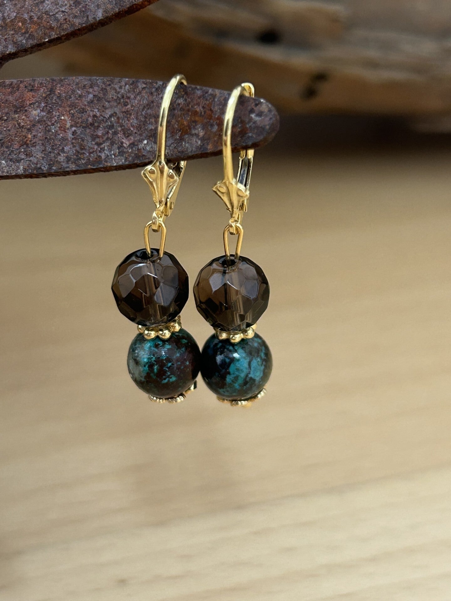Ohrringe - Chrysokoll & Rauchquarz (O508)