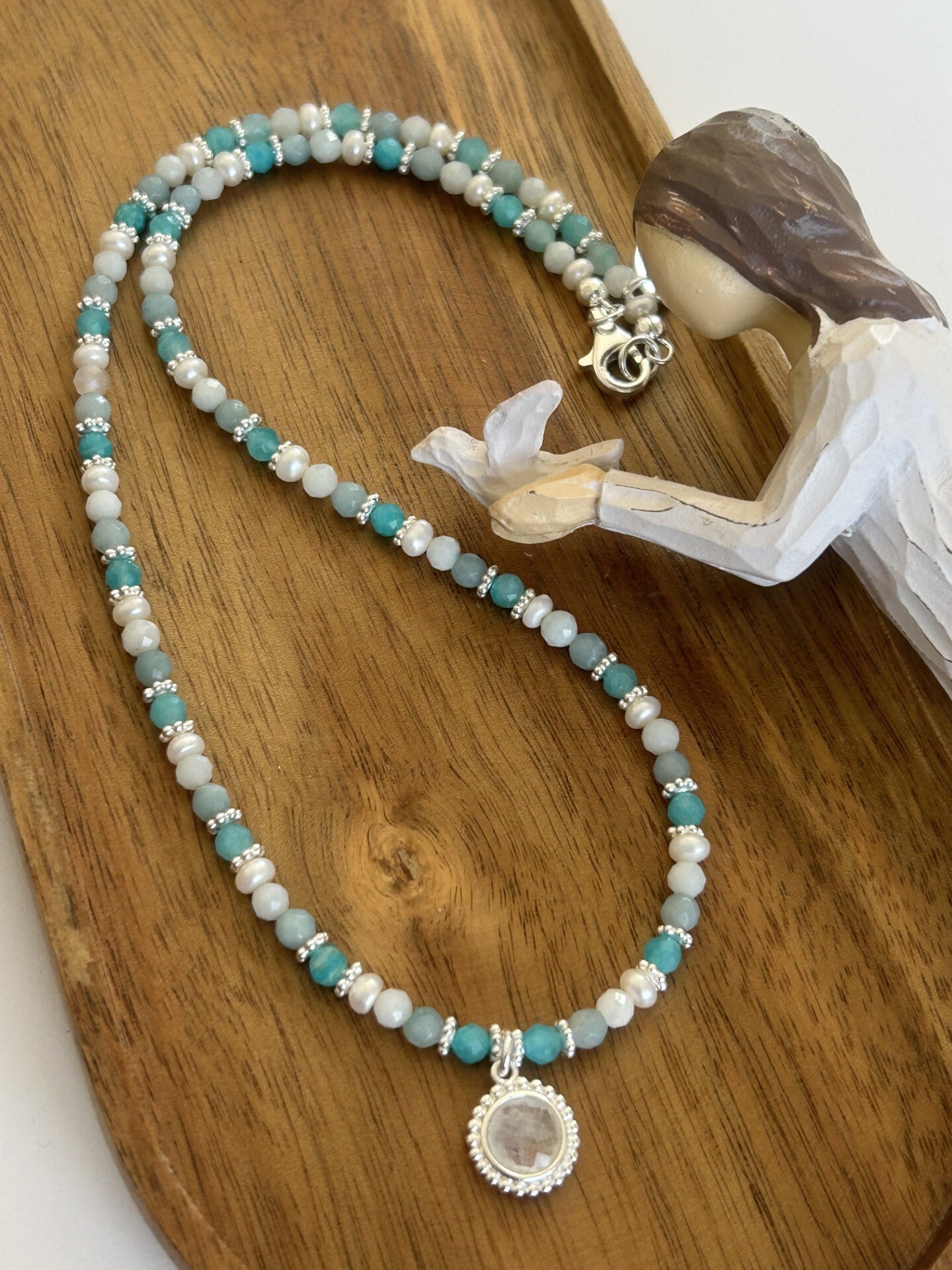 Halskette - Amazonit & Süsswasserperle (H507)