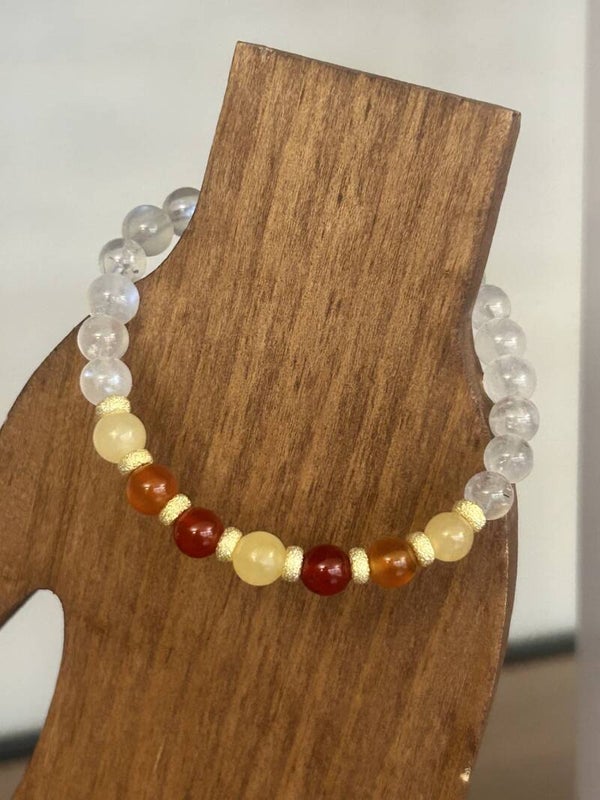 Armband - Calcit gelb, Karneol & Labradorit weiss (A773)