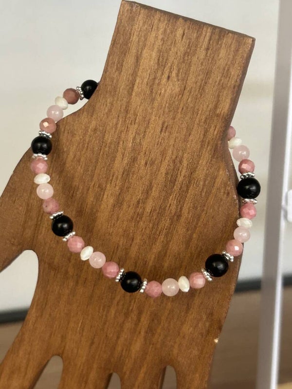 Armband - Gagat, Perlmutt, Rhodonit & Rosenquarz (A793)