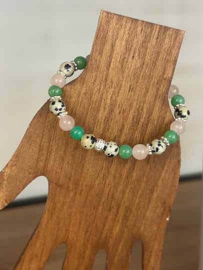 Armband - Chrysopras, Dalmatiner-Jaspis & Rosenquarz (A753)