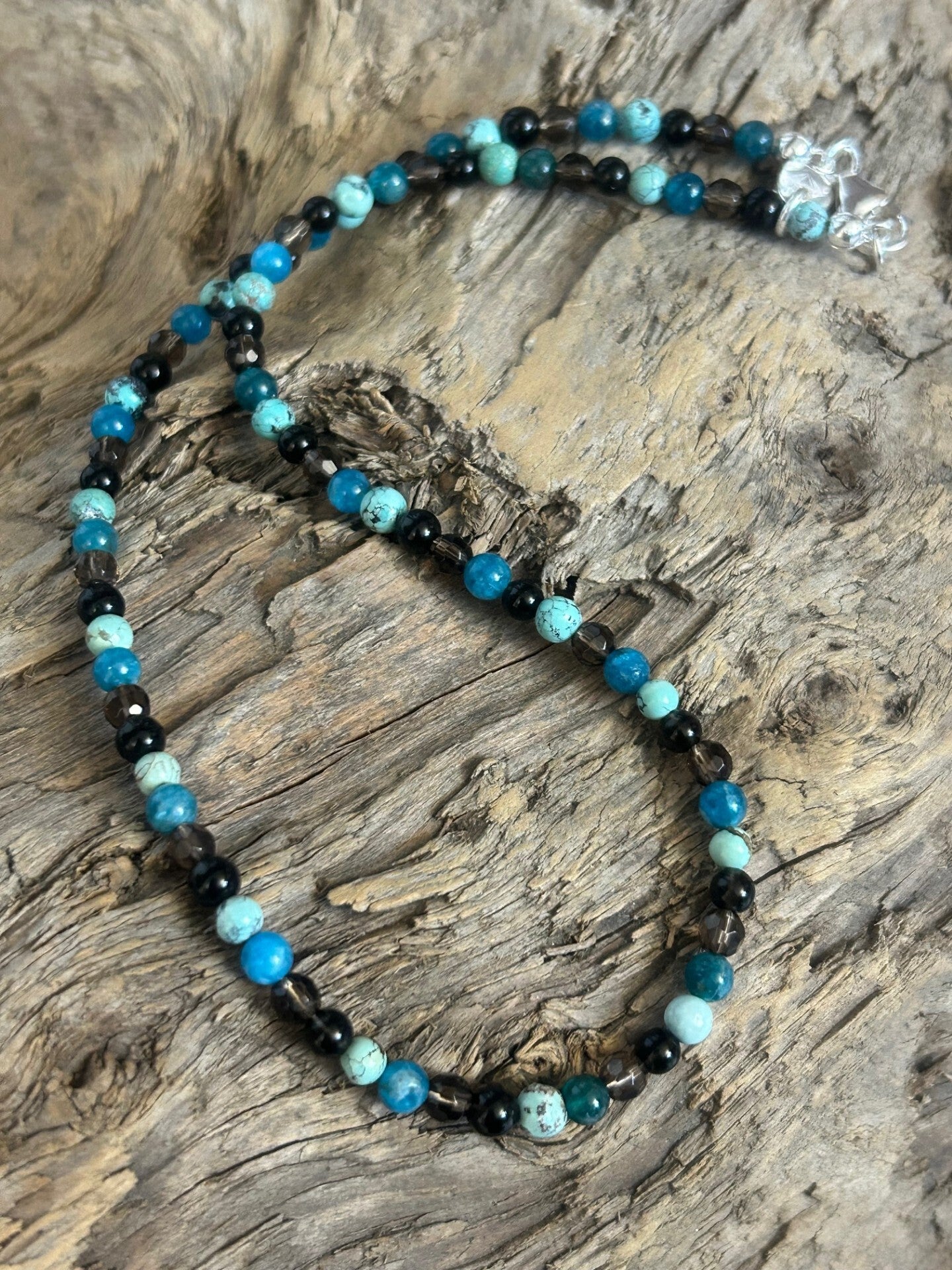 Halskette - Apatit, Obsidian, Rauchquarz & Türkis (H573)