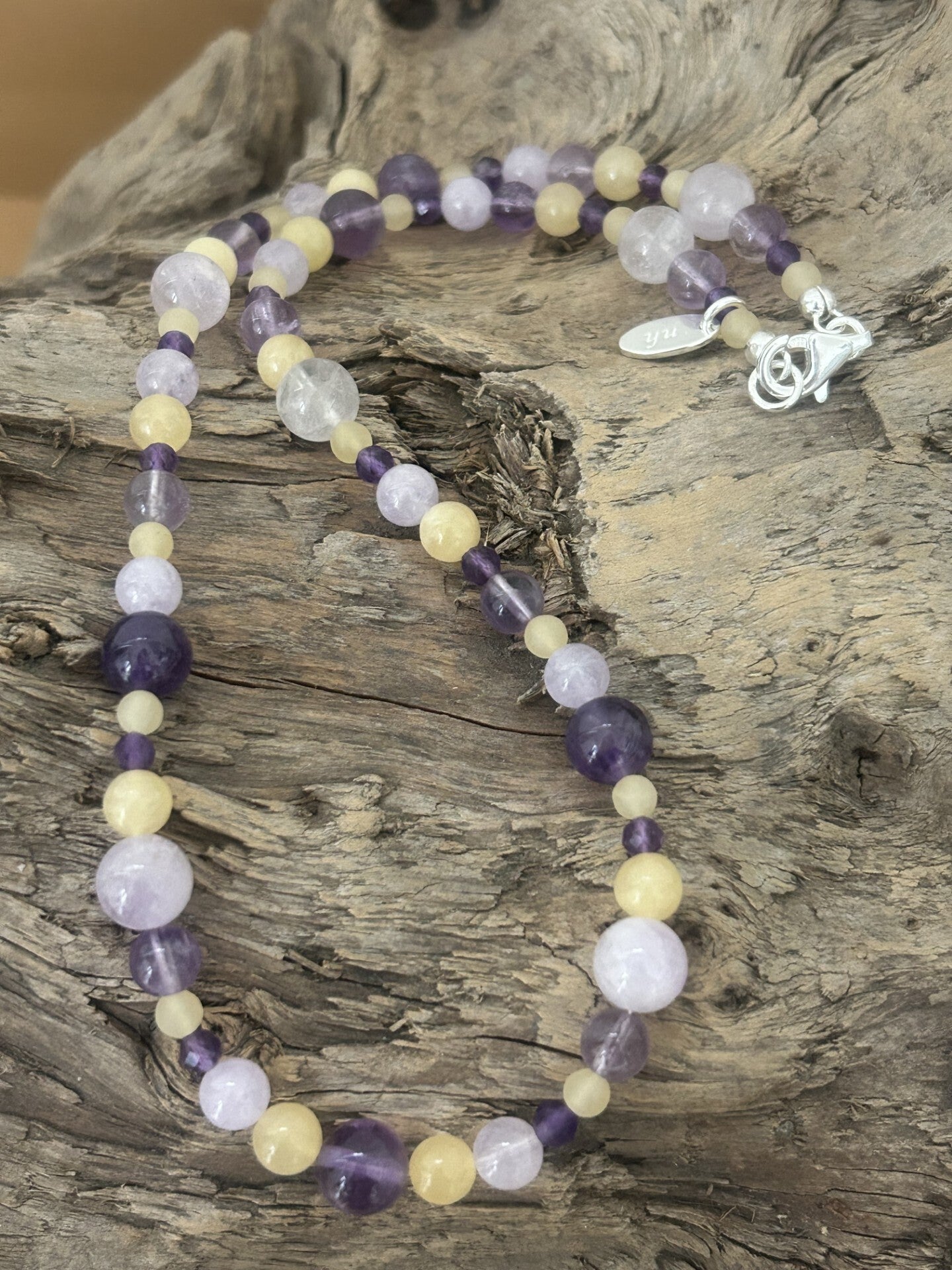 Halskette - Amethyst & Calcit gelb (H499)