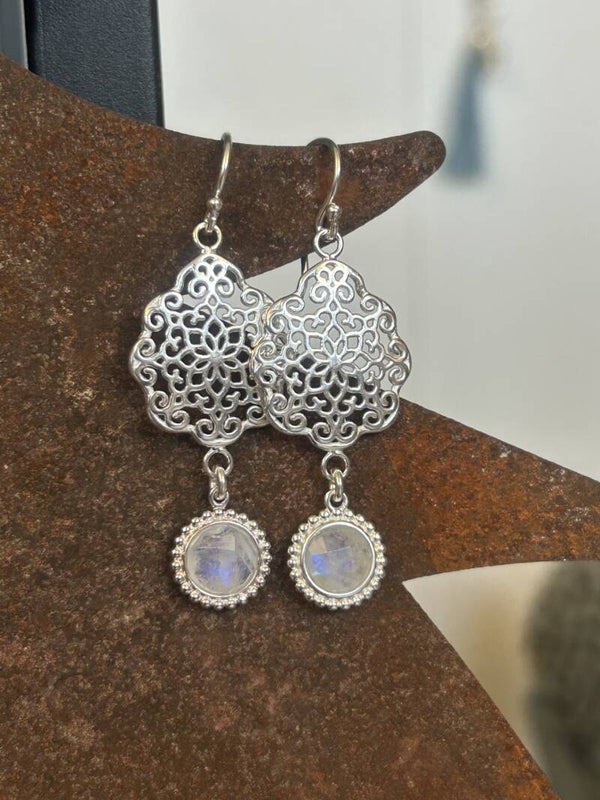 Ohrringe - Labradorit weiss (Regenbogen Mondstein) (O553)