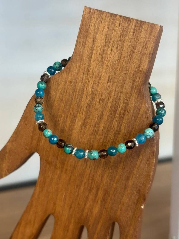 Armband - Apatit blau, Rauchquarz & Türkis Tibet (A762)