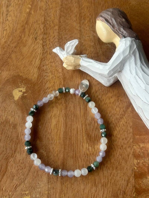 Armband - Lepidolith, Mondstein & Smaragd (A749)