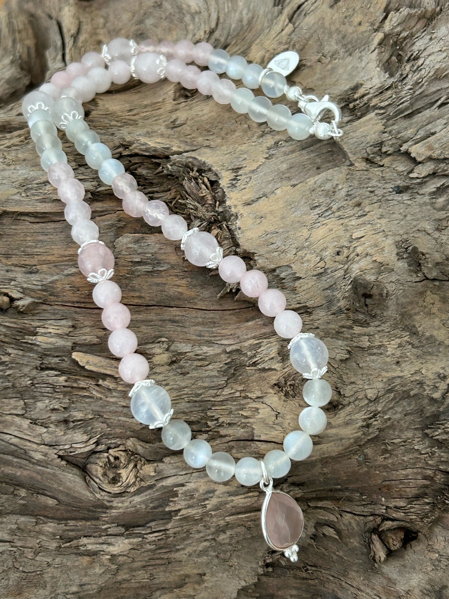 Halskette - Mondstein / Rosenquarz (H291)