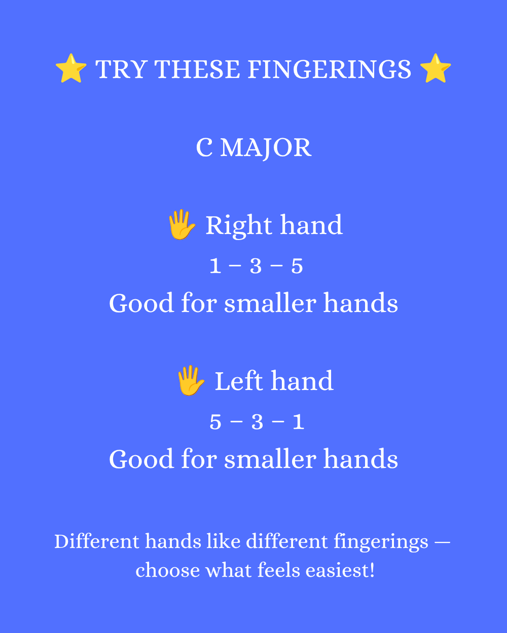 Alternative C major piano fingerings for smaller hands
