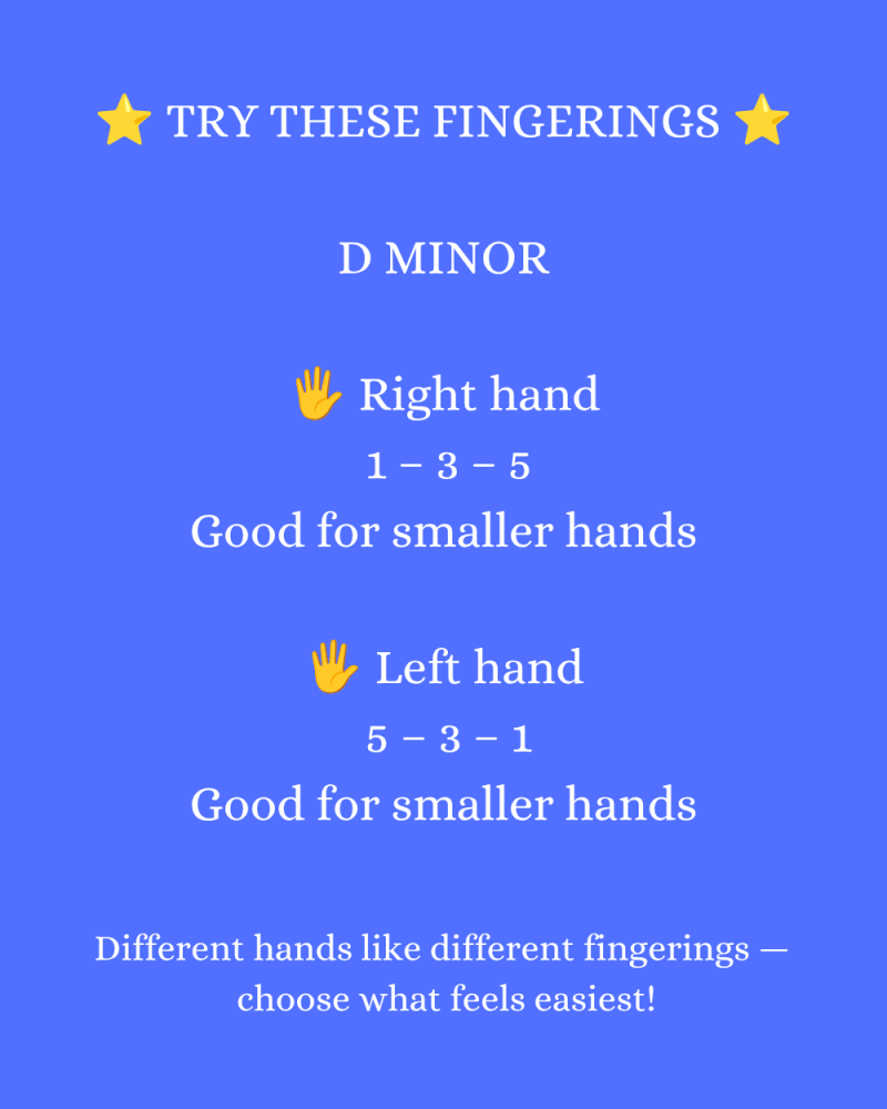 Alternative D minor piano fingerings for smaller hands