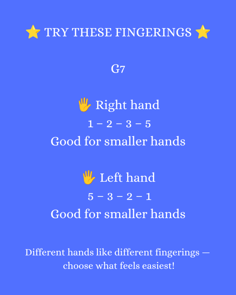 Alternative G7 piano fingerings for smaller hands