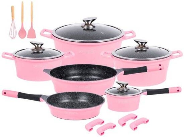 Royalty Line Set di pentole in petra da 13 pezzi, di colore rosa