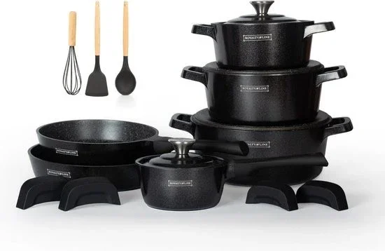 Set di Pentole in Marmo Nero - 14 Pezzi per Cucinare con Stile