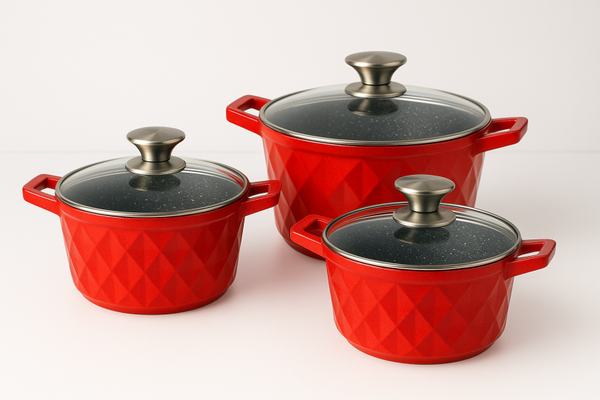Cheffinger Set Di Casseruole Diamantate Rosso