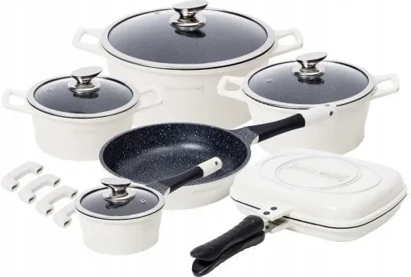 Set di Pentole Padelle 15 Pz Professionale in Pietra Lavica Royalty Line-Crem