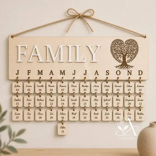 Calendrier anniversaires en bois personnalisable
