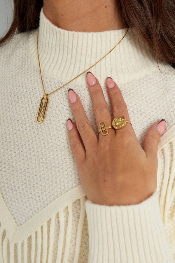 Ring schakel met steentje - goud