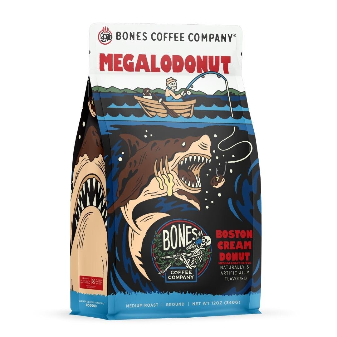Bones Coffee Megalodonut Ground Coffee 12 oz package