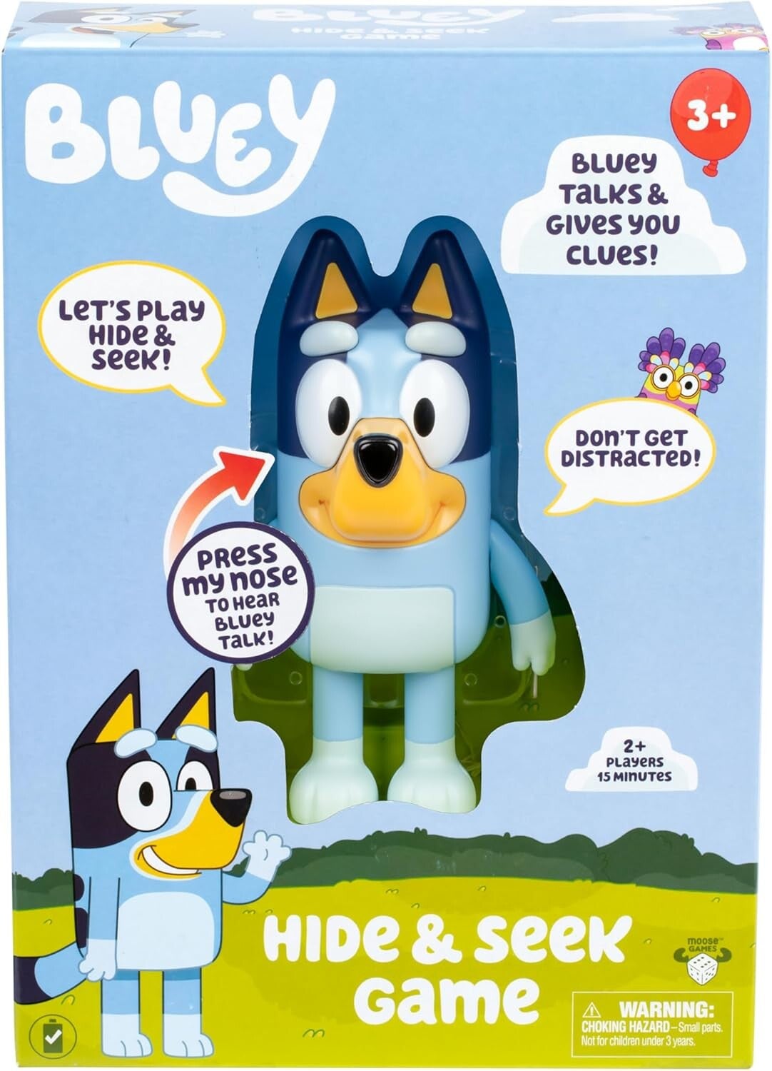 Bluey Hide & Seek Game with interactive sounds, built-in timer, and theme song, great for toddlers and kids who love Bluey.