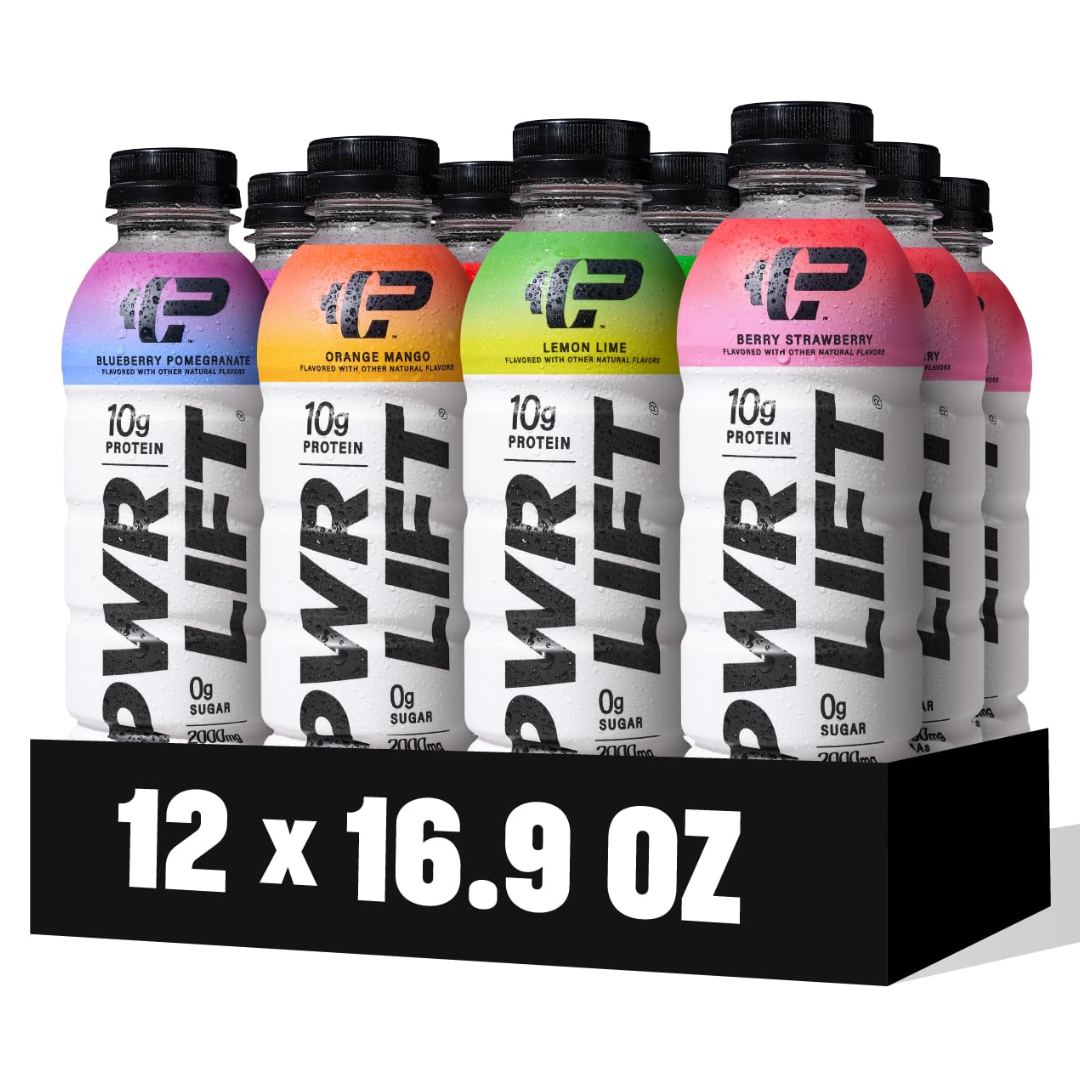 Whey Protein Water Sports Drink by PWR LIFT variety pack with multiple flavored bottles, zero sugar and electrolytes