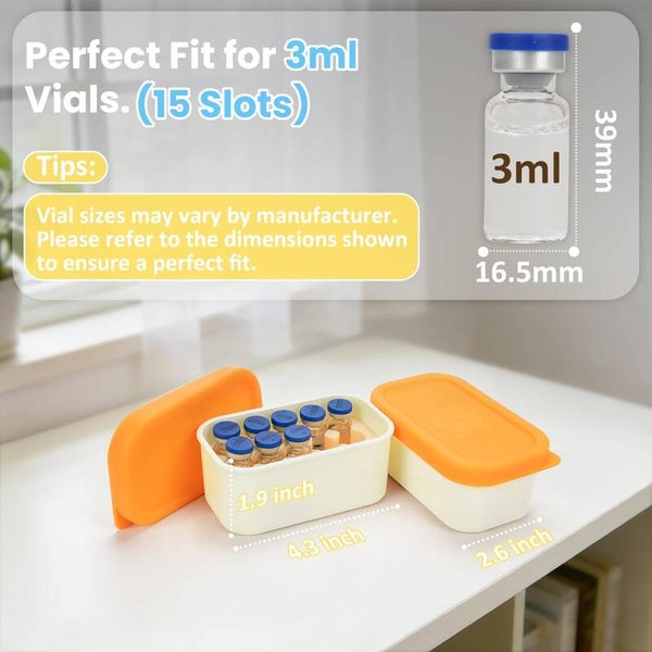3ml Vial Holder Peptide Storage Case - Fridge & Travel Cooler for Diabetic Care, Detachable Soft Insert, Triple-Layer Protection, Easy to Clean (1 Pack, Vials Not Included)