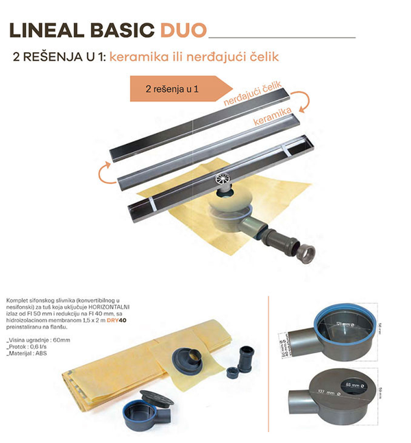 Revestech LINEAR BASIC DUO 80-walk in kanalice inox