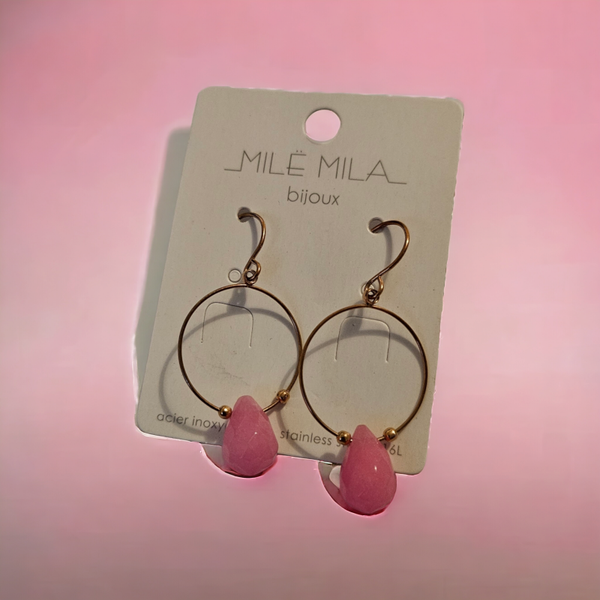Boucle Créole Rose ou Bleu acier inoxydable