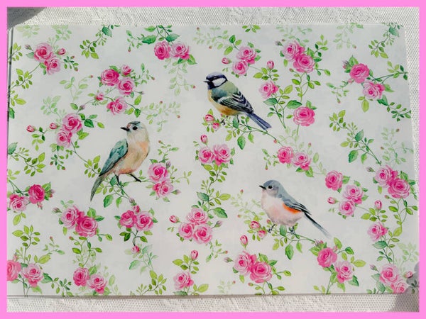 Easy Life afwasbare placemats Spring Time roosjes en vogeltjes