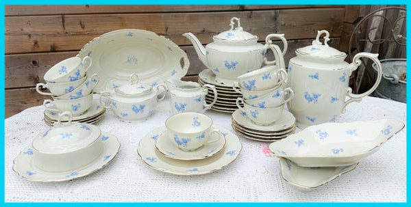 Brocant ontbijtservies high tea servies kopjes bordjes Bavaria blauw