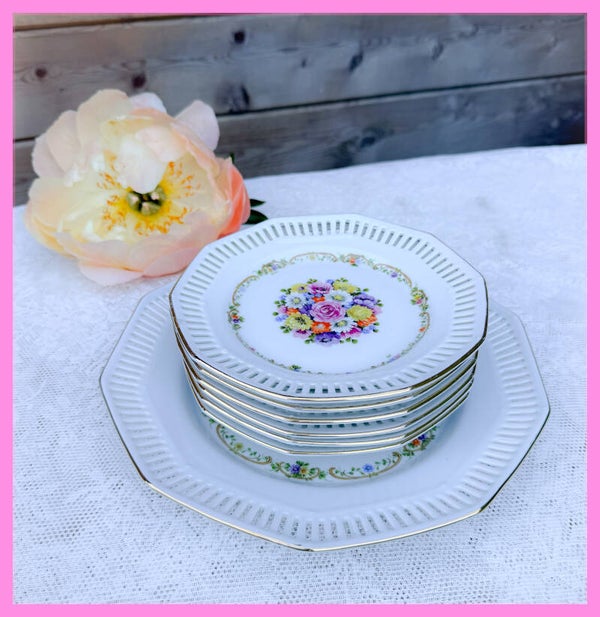 Brocant gebakstel gebakset bordjes high tea servies Schwarzenhammer