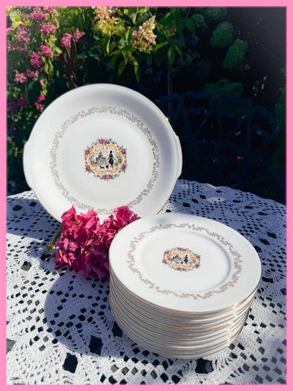 Brocant gebakset gebakstel Parijs bordjes high tea servies
