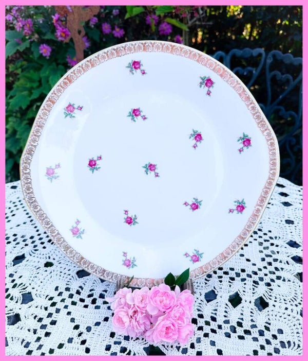 Brocante gebakschaal roosjes high tea servies