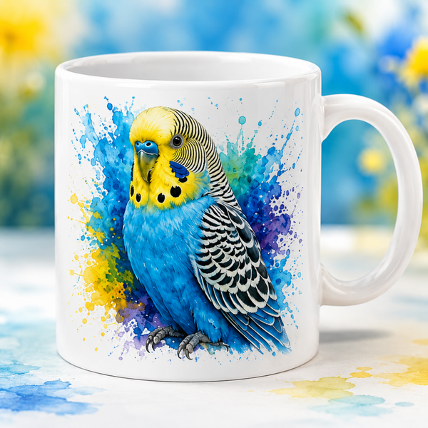 Mug ; Perruche ondulée bleu