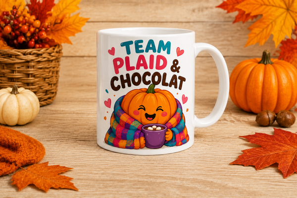 Mug ; " Team plaid & chocolat" ( automne)