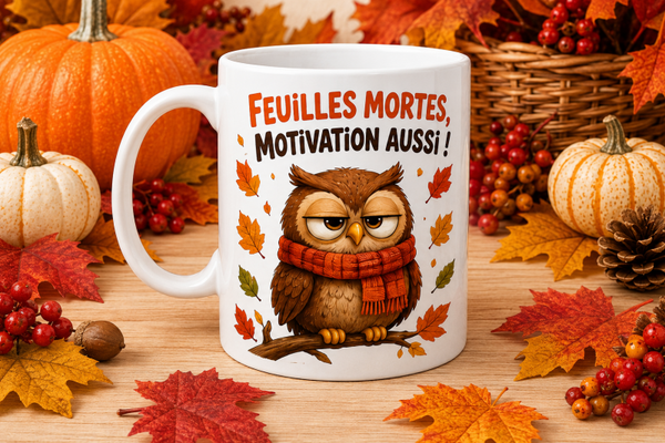Mug ; " Feuilles mortes, motivation aussi" ( automne)