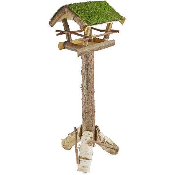 Mangeoire maison sur pied avec toit en herbe