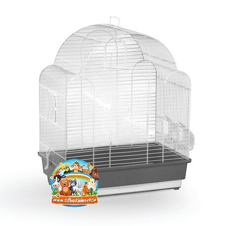 Cage oiseaux "Silva" blanche avec fond gris anthracite - 45x28x54cm