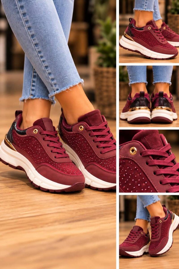 Bordeaux Glam Sneakers – Glitter & Gold