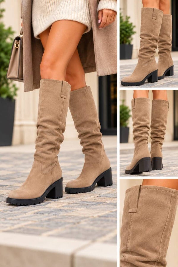 Elegant Suède Look Laars – Taupe