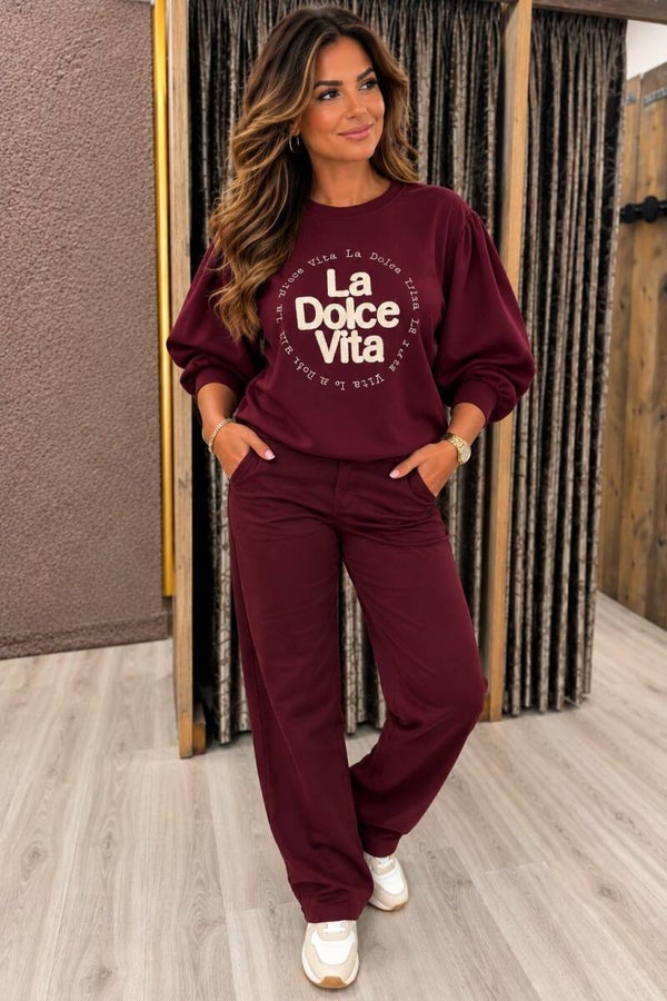 Dames trui La Dolce Vita One Size Creme & Bordeaux