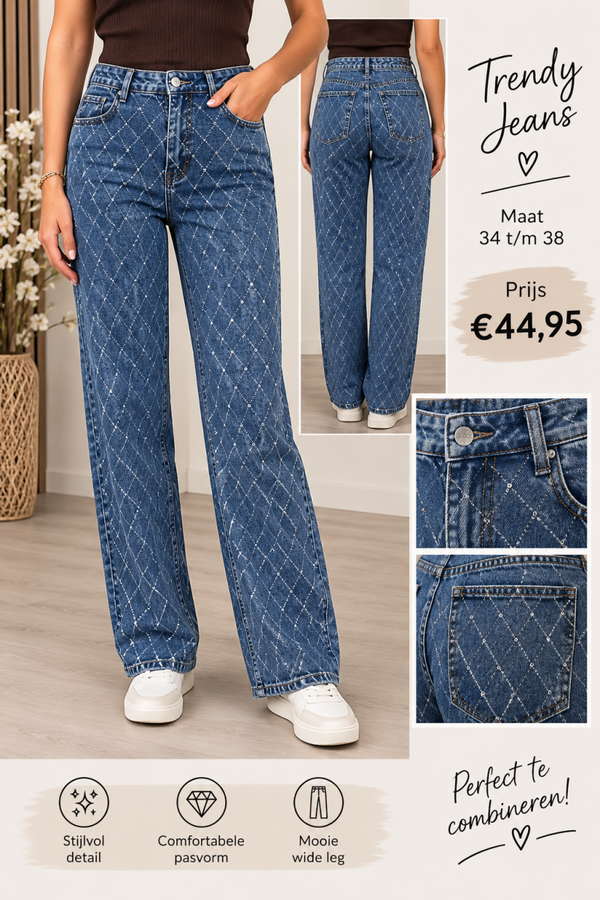 Trendy wide leg jeans met sprankelende details ✨