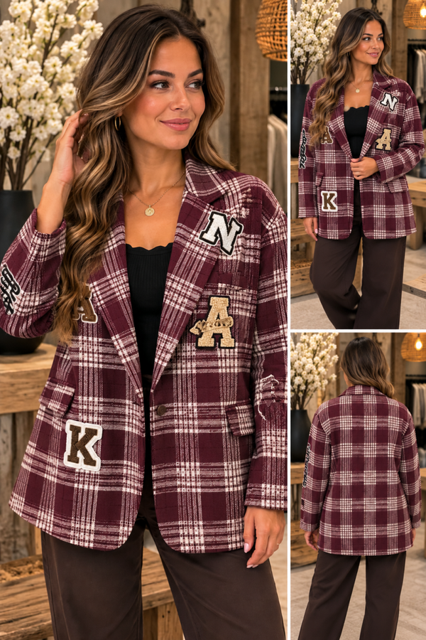 Dames blazer oversized Letters One Size bordeaux & bruin