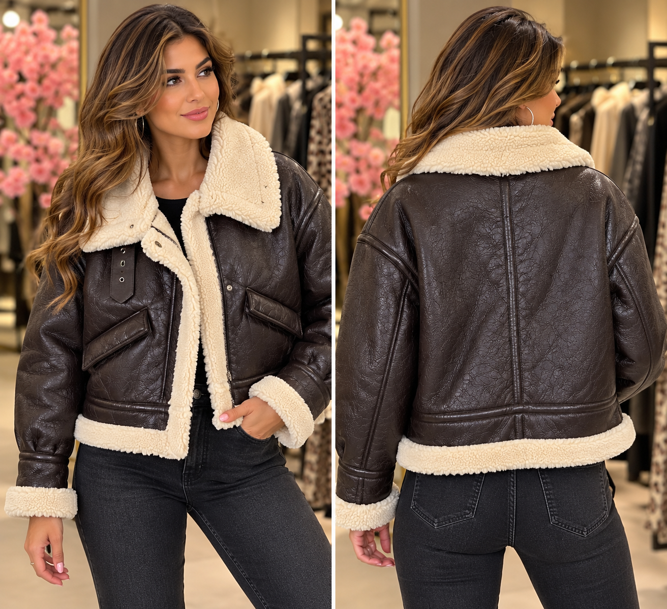🤎 Luxury Aviator Teddy Jacket – Chocolate Brown