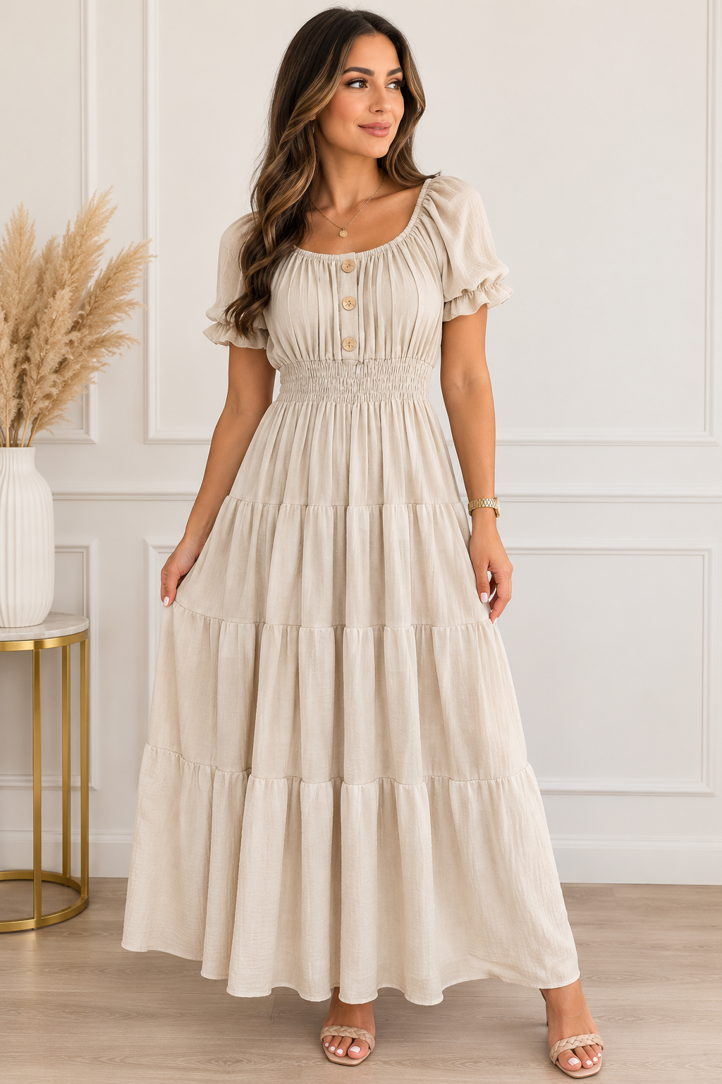 Elegant Beige Maxi Jurk – Tijdloos & Vrouwelijk 🤎 ( one size )