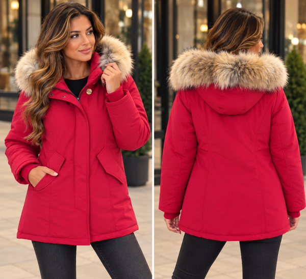 ❤️ Luxury Winter Parka – Fur Elegance Rood