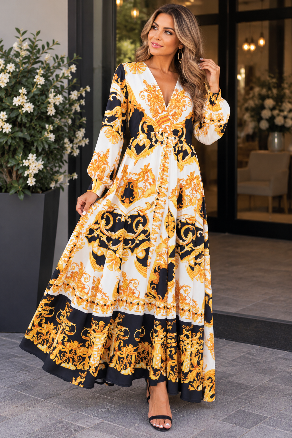 ✨ Royal Elegance Maxi Jurk – Black & Gold ( Maat S )