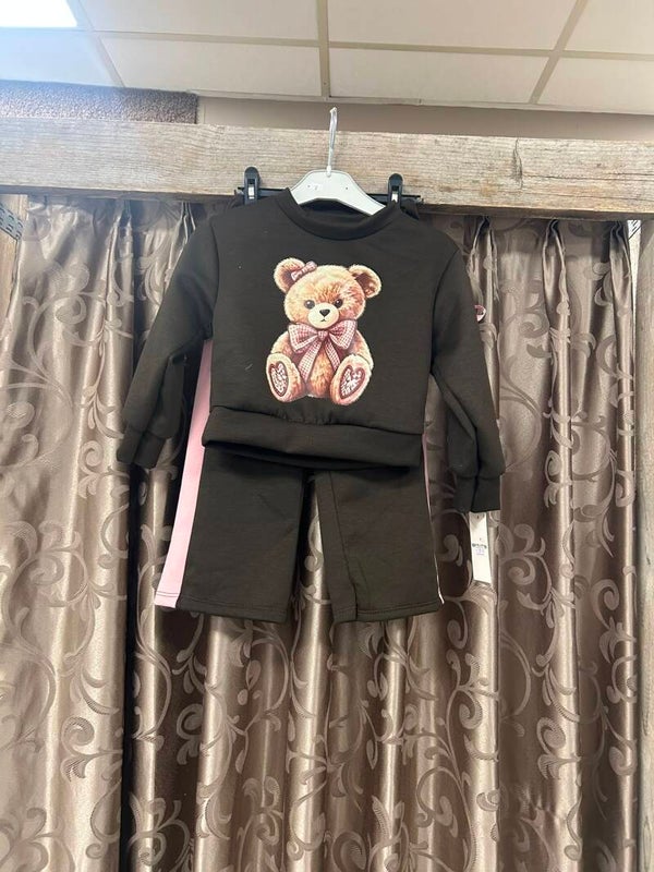 Meisjes set beer met strikje zwart/roze
