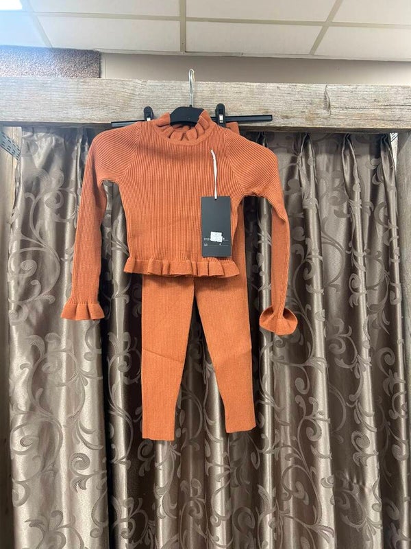 Meisjes pak ribbels oranje