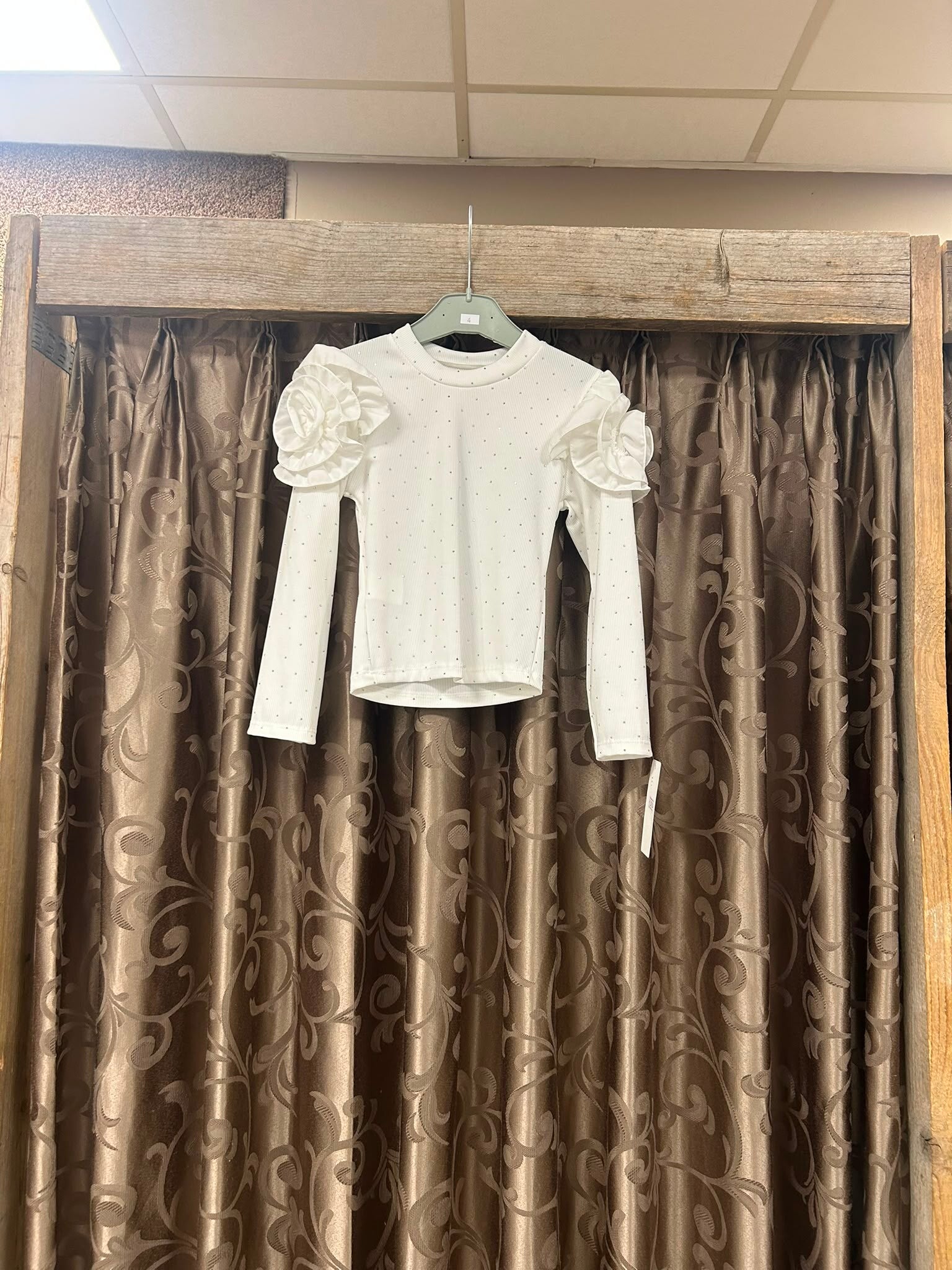 Meisjes shirt met bloemen en glitters wit