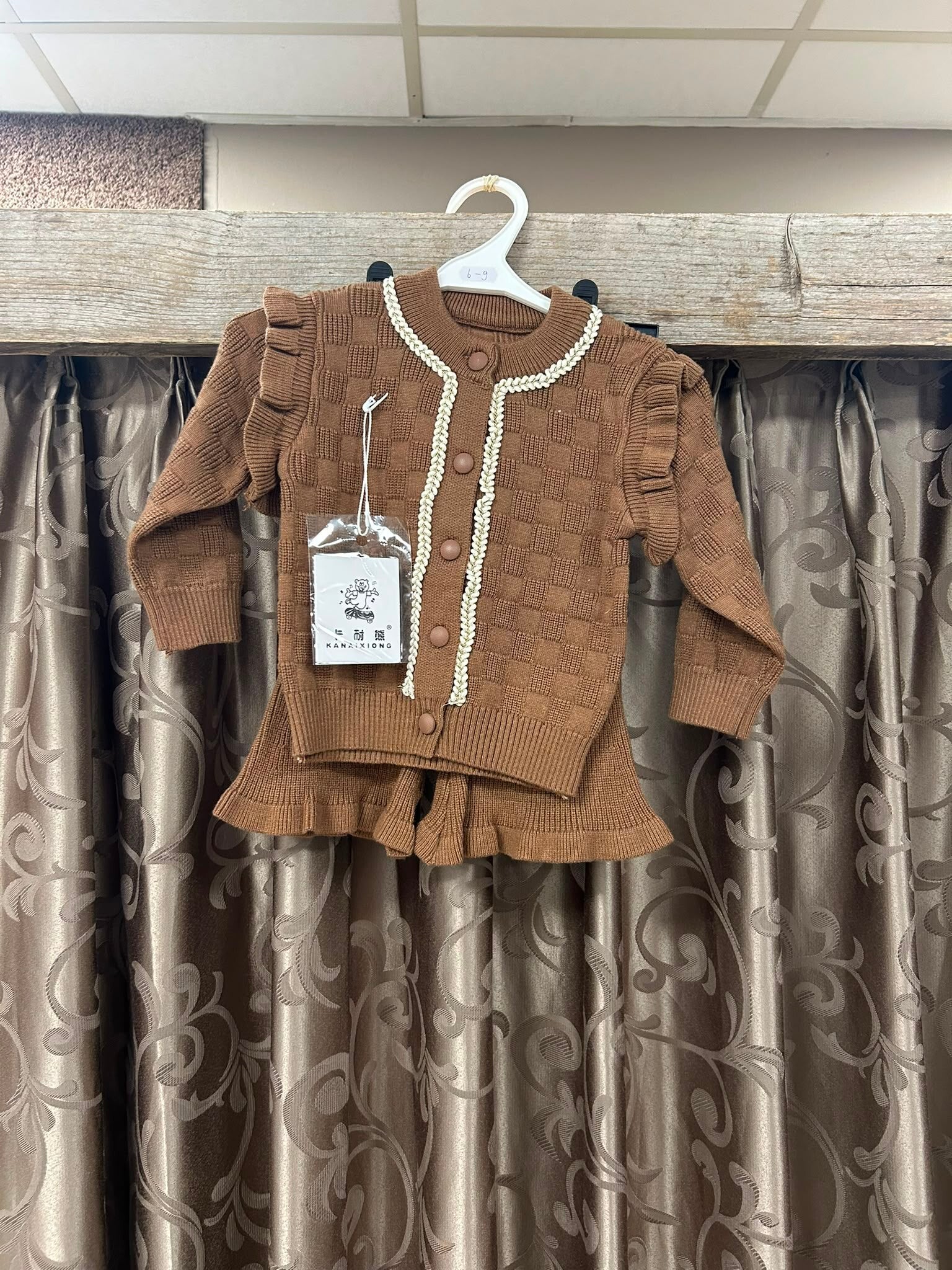 Meisjes pak trui met flare broek bruin