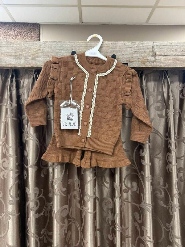 Meisjes pak trui met flare broek bruin